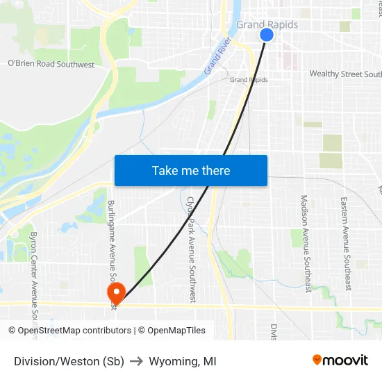Division/Weston (Sb) to Wyoming, MI map