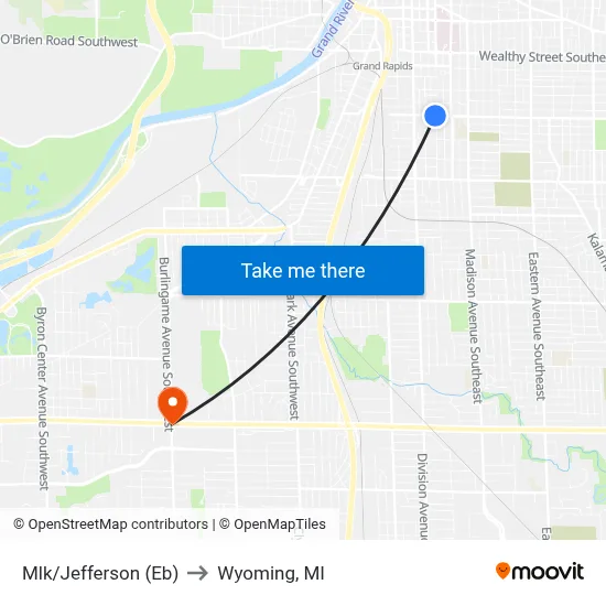 Mlk/Jefferson (Eb) to Wyoming, MI map
