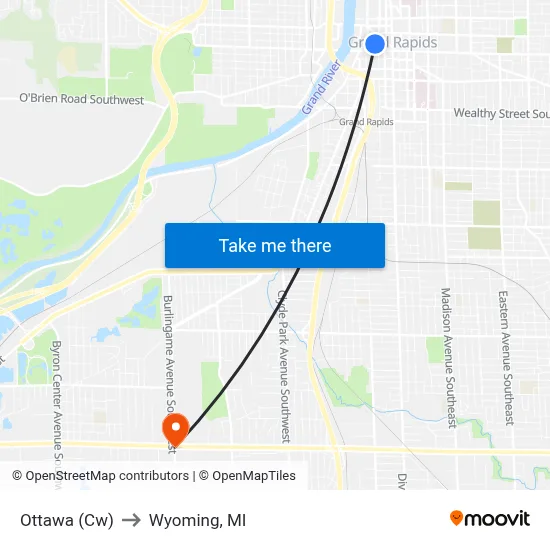 Louis/Ottawa (Sb) to Wyoming, MI map