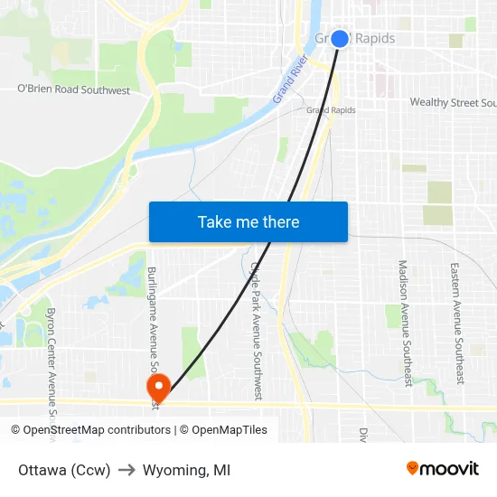 Ottawa (Ccw) to Wyoming, MI map