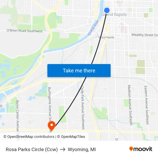 Rosa Parks Circle (Ccw) to Wyoming, MI map