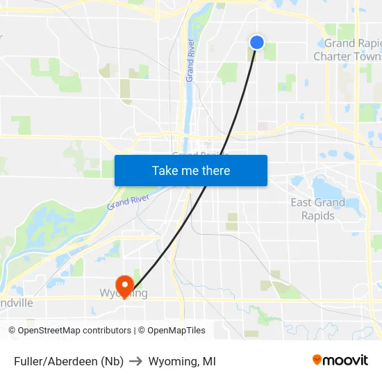 Fuller/Aberdeen (Nb) to Wyoming, MI map