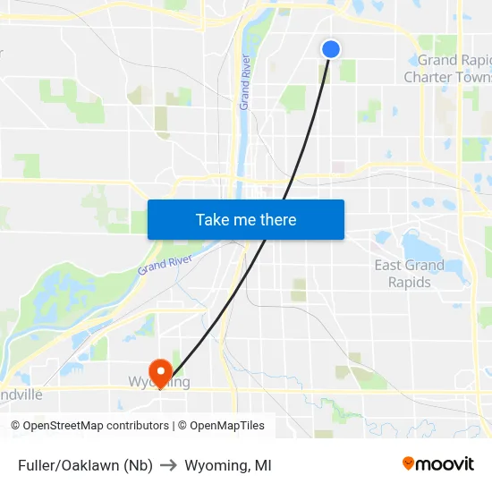 Fuller/Oaklawn (Nb) to Wyoming, MI map