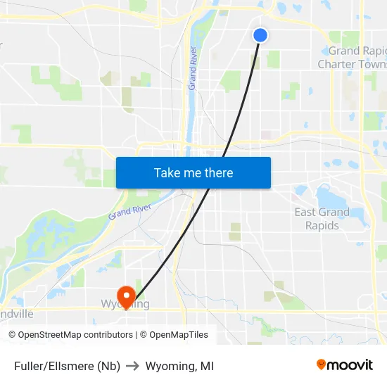 Fuller/Ellsmere (Nb) to Wyoming, MI map