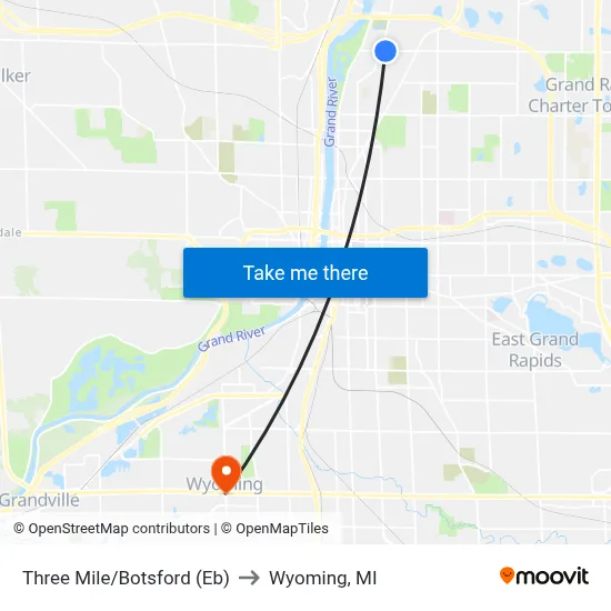 Three Mile/Botsford (Eb) to Wyoming, MI map