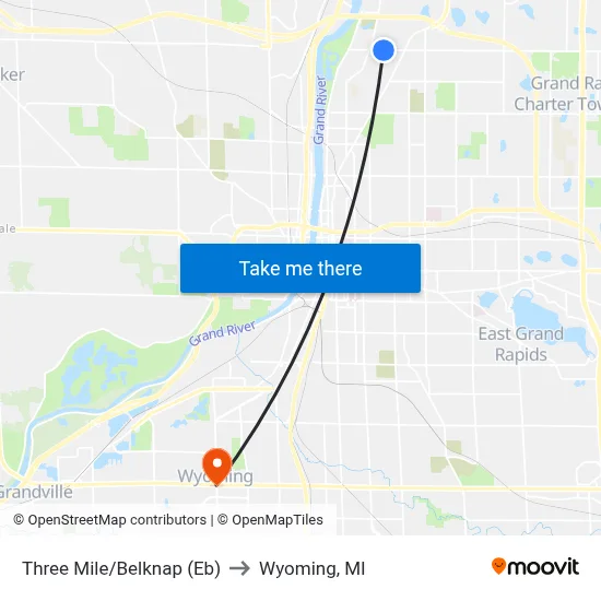 Three Mile/Belknap (Eb) to Wyoming, MI map