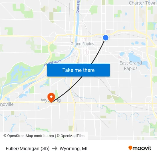 Fuller/Michigan (Sb) to Wyoming, MI map