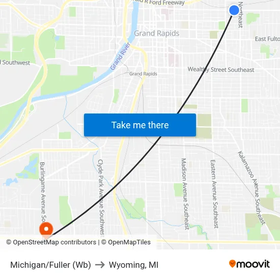 Michigan/Fuller (Wb) to Wyoming, MI map