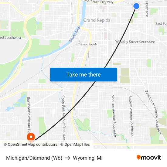 Michigan/Diamond (Wb) to Wyoming, MI map