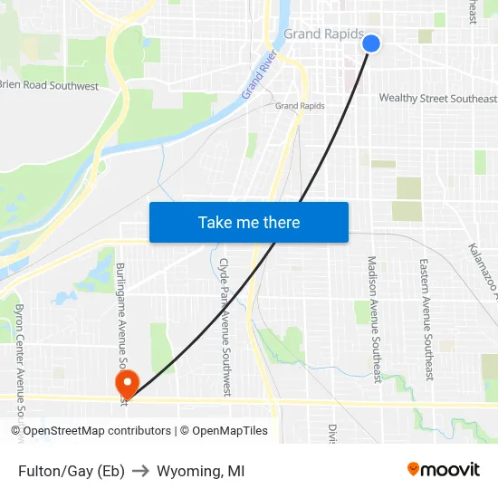 Fulton/Gay (Eb) to Wyoming, MI map