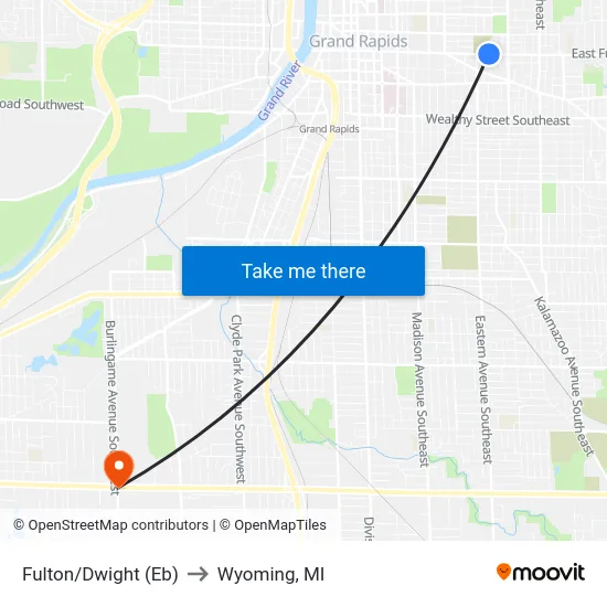 Fulton/Dwight (Eb) to Wyoming, MI map