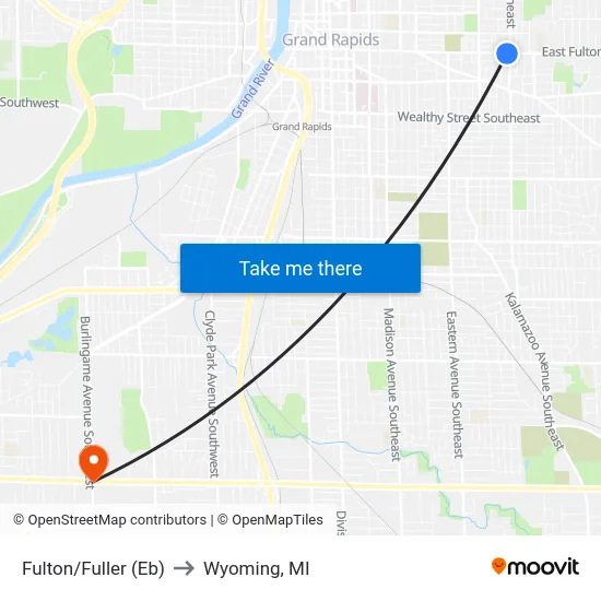 Fulton/Fuller (Eb) to Wyoming, MI map