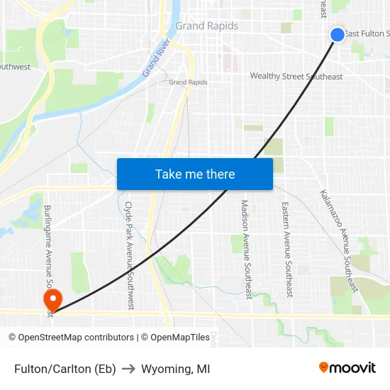 Fulton/Carlton (Eb) to Wyoming, MI map
