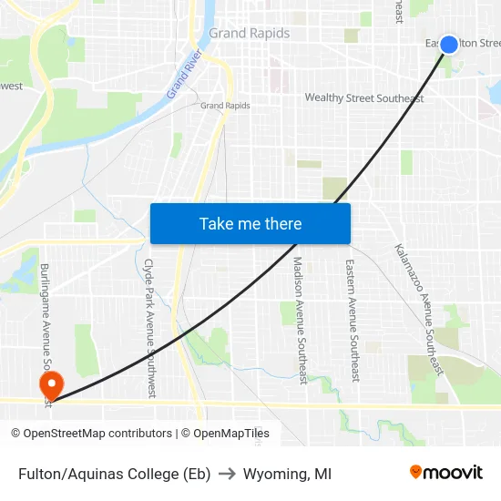 Fulton/Aquinas College (Eb) to Wyoming, MI map
