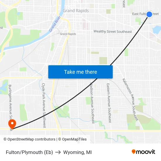 Fulton/Plymouth (Eb) to Wyoming, MI map