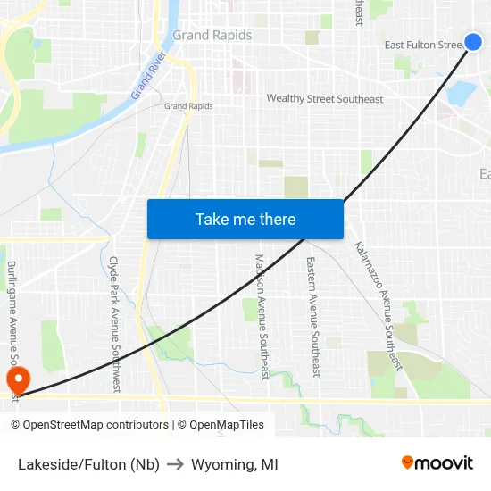 Lakeside/Fulton (Nb) to Wyoming, MI map