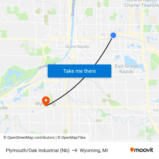 Plymouth/Oak Industrial (Nb) to Wyoming, MI map