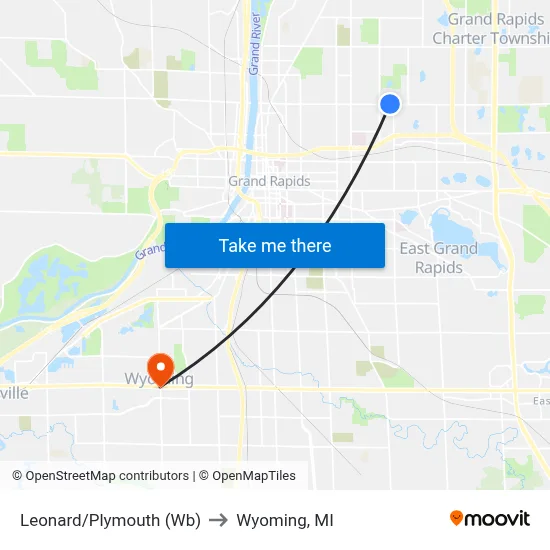Leonard/Plymouth (Wb) to Wyoming, MI map