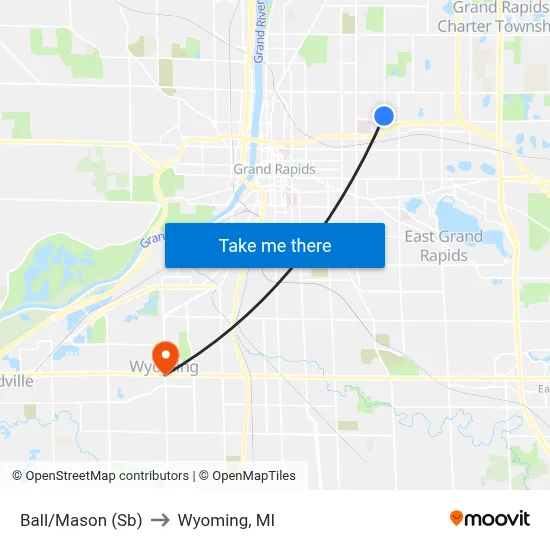 Ball/Mason (Sb) to Wyoming, MI map