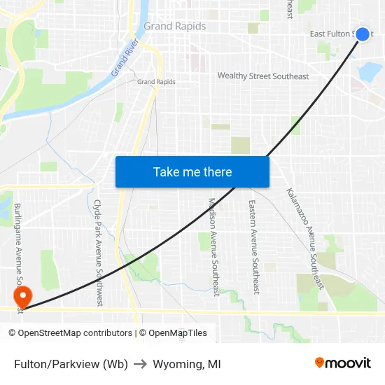 Fulton/Parkview (Wb) to Wyoming, MI map