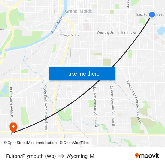 Fulton/Plymouth (Wb) to Wyoming, MI map