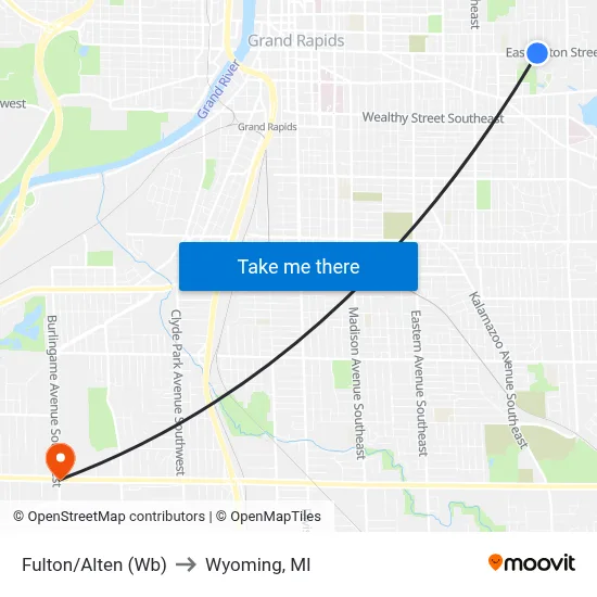 Fulton/Alten (Wb) to Wyoming, MI map