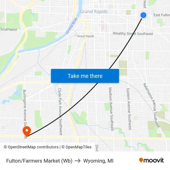 Fulton/Farmers Market (Wb) to Wyoming, MI map