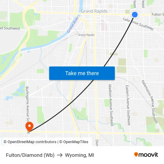 Fulton/Diamond (Wb) to Wyoming, MI map