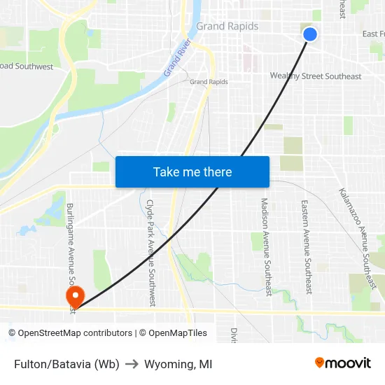 Fulton/Batavia (Wb) to Wyoming, MI map