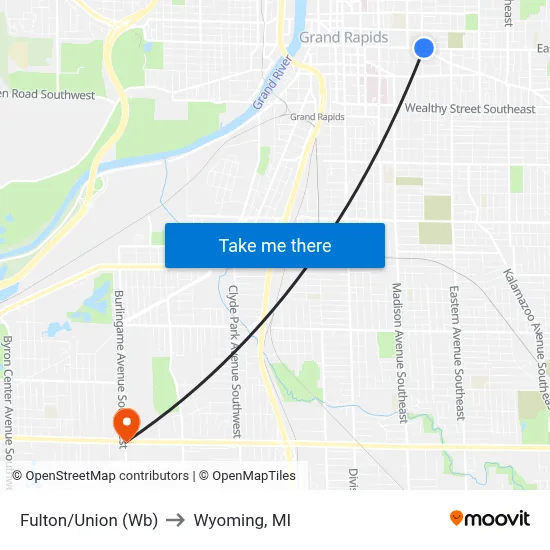 Fulton/Union (Wb) to Wyoming, MI map
