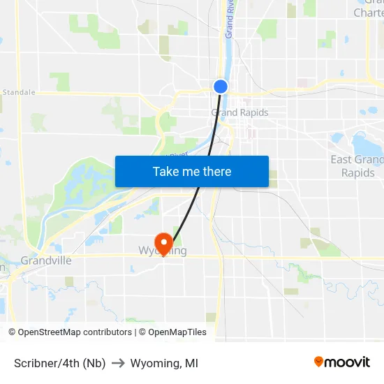 Scribner/4th (Nb) to Wyoming, MI map