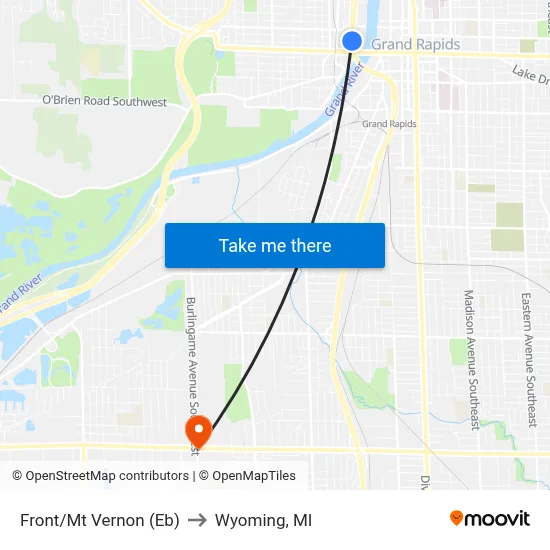 Front/Mt Vernon (Eb) to Wyoming, MI map