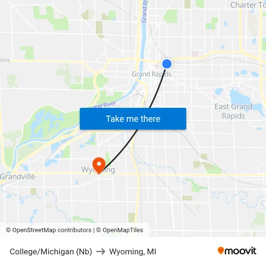 College/Michigan (Nb) to Wyoming, MI map
