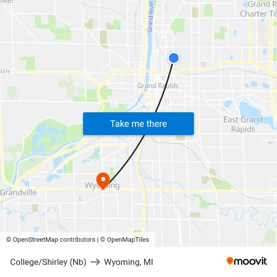 College/Shirley (Nb) to Wyoming, MI map