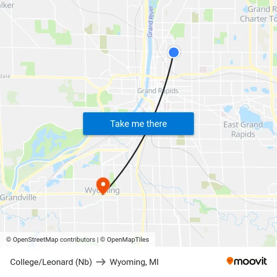 College/Leonard (Nb) to Wyoming, MI map