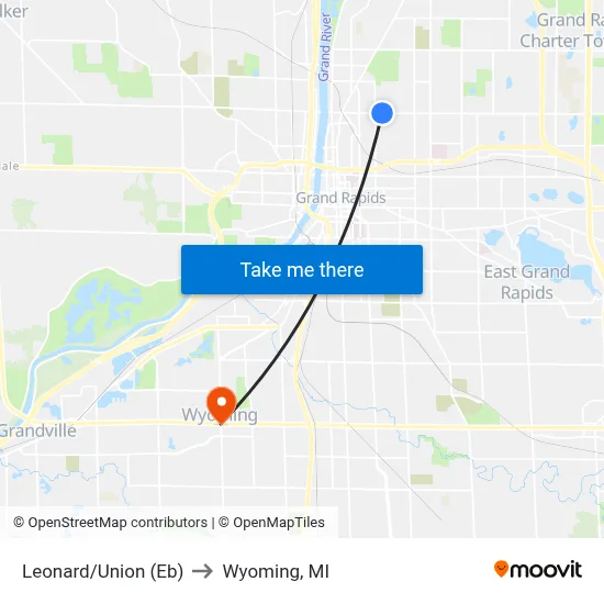 Leonard/Union (Eb) to Wyoming, MI map