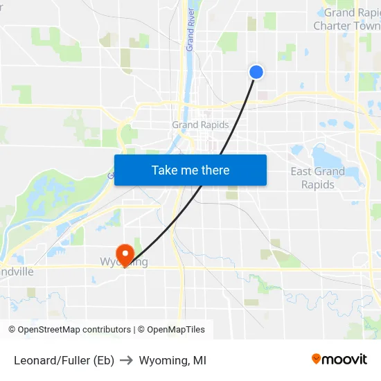 Leonard/Fuller (Eb) to Wyoming, MI map