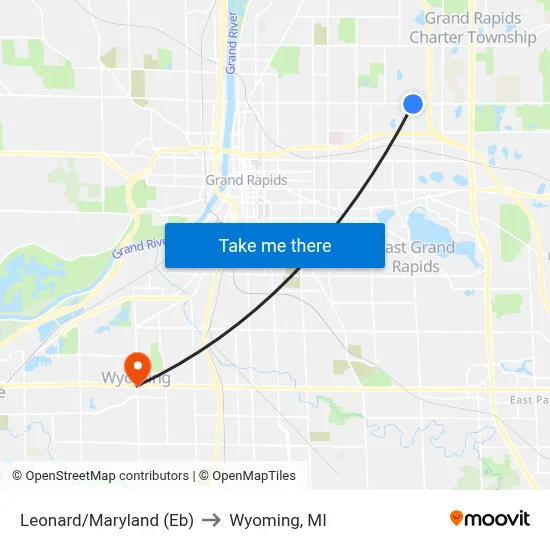 Leonard/Maryland (Eb) to Wyoming, MI map