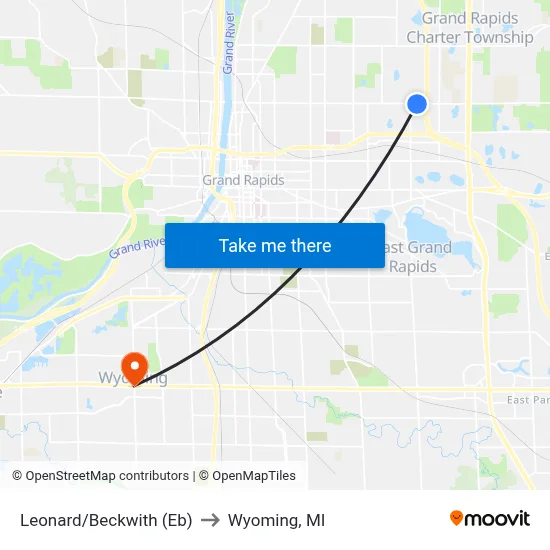 Leonard/Beckwith (Eb) to Wyoming, MI map