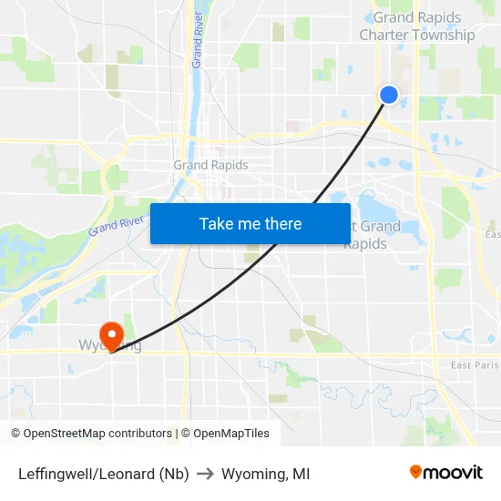 Leffingwell/Leonard (Nb) to Wyoming, MI map