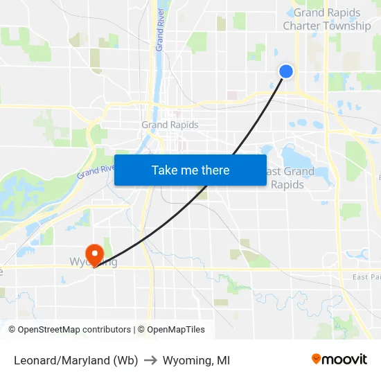 Leonard/Maryland (Wb) to Wyoming, MI map