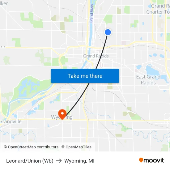 Leonard/Union (Wb) to Wyoming, MI map