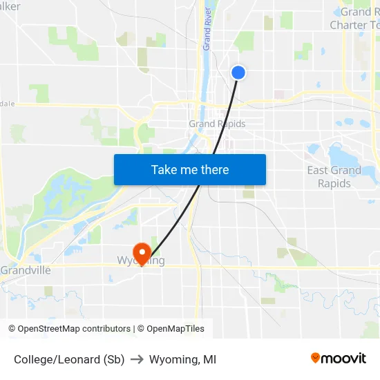 College/Leonard (Sb) to Wyoming, MI map