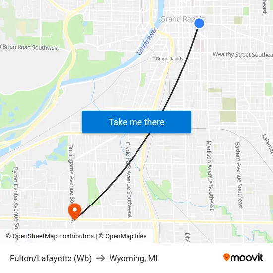 Fulton/Lafayette (Wb) to Wyoming, MI map