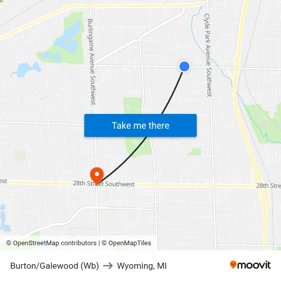 Burton/Galewood (Wb) to Wyoming, MI map