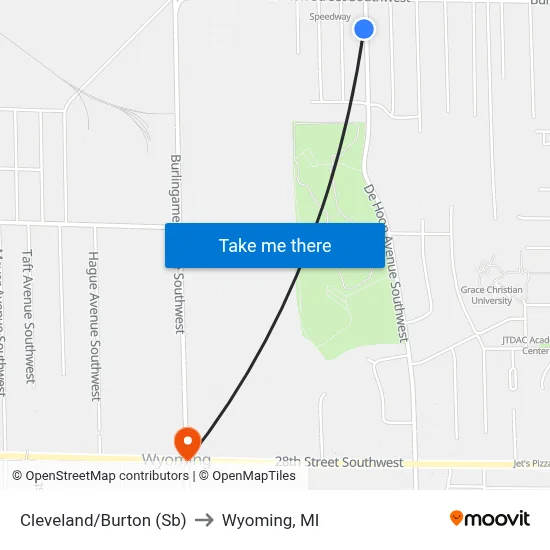 Cleveland/Burton (Sb) to Wyoming, MI map