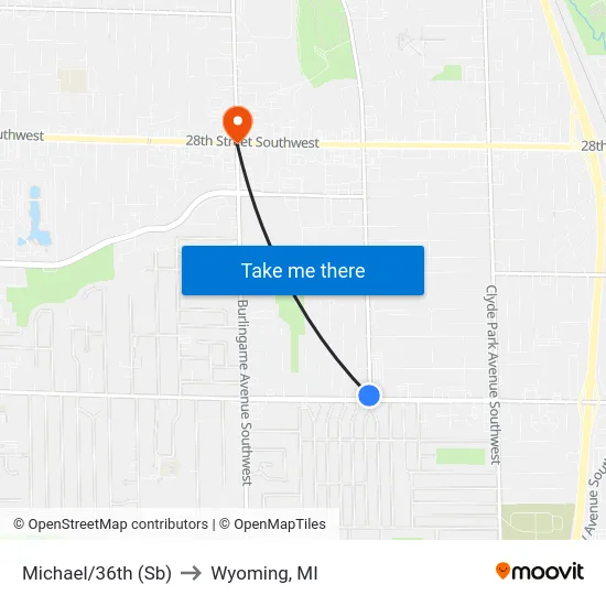 Michael/36th (Sb) to Wyoming, MI map