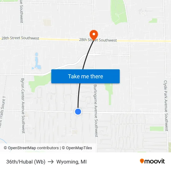 36th/Hubal (Wb) to Wyoming, MI map