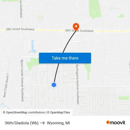 36th/Gladiola (Wb) to Wyoming, MI map