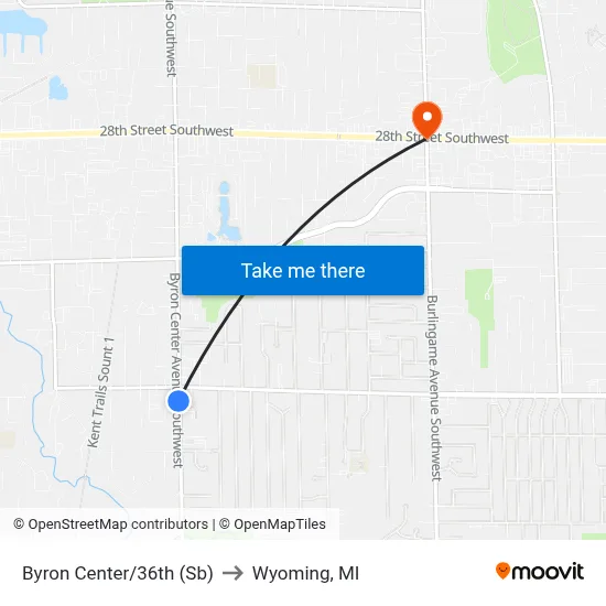Byron Center/36th (Sb) to Wyoming, MI map